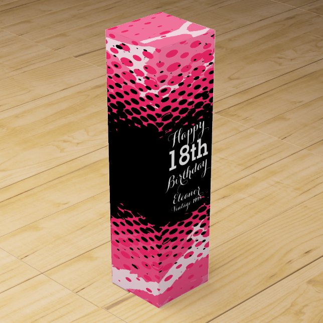 Happy 18th Birthday pink girlie wine box (Front)