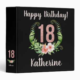 Happy 18th Birthday Pink Glitter -Your Name Photo 3 Ring Binder