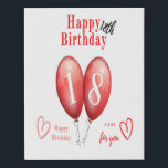 Happy 18th Birthday Print for Her<br><div class="desc">Happy 18th Birthday print for her. Red birthday balloons and greetings,  a lovely birthday gift for women.</div>