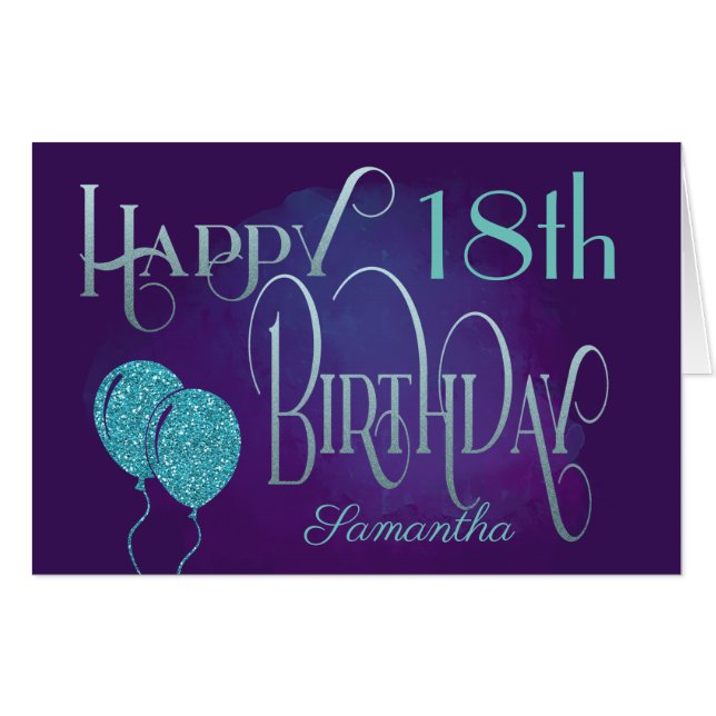 Happy 18th Birthday Purple Decorative Text Card (Front Horizontal)