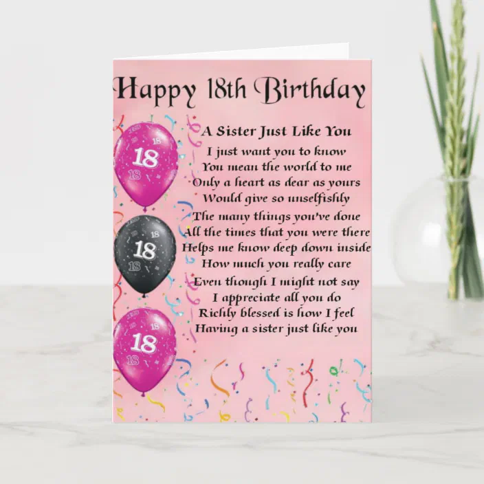 Happy 18th Birthday Sister Poem Card Zazzle Com