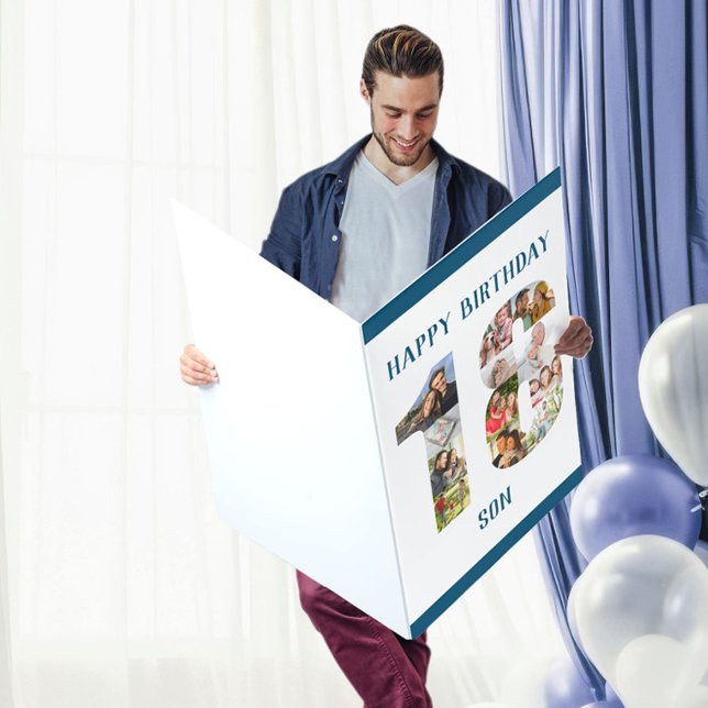 Happy 18th Birthday Son Number 18 Photo Collage Card (Creator Uploaded)