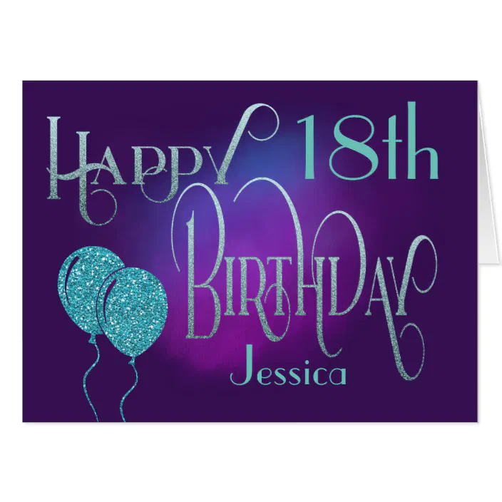 Happy 18th Name Purple Decorative Text Birthday Card Zazzle Com Happy 18th Name Purple Decorative Text Birthday Card Zazzle Com