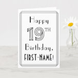 [ Thumbnail: Happy 19th Birthday, Art Deco Style W/ Custom Name Card ]