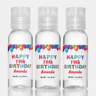 Happy 19th Birthday Colorful Balloons Confetti Hand Sanitizer