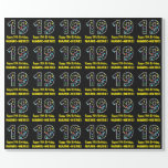 [ Thumbnail: Happy 19th Birthday, Fun Colorful Stars Pattern 19 Wrapping Paper ]