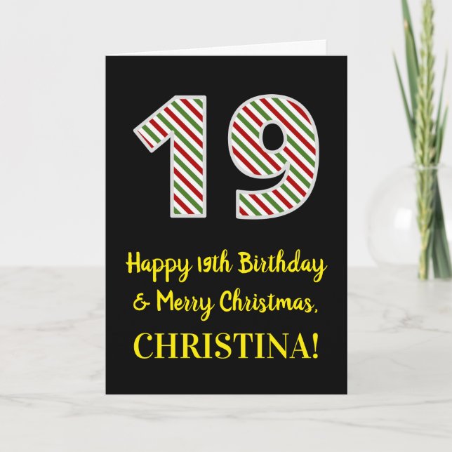 Happy 19th Birthday & Merry Christmas, Custom Name Card (Front)