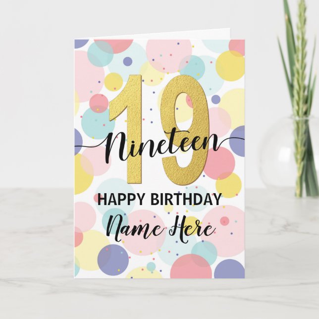 Happy 19th Birthday Pastel Rainbow and Gold Girl Card Zazzle