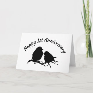 Happy 1st Anniversary Cute Bird Couple Silhouette Card