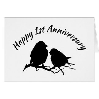 Happy 1st Anniversary Cute Bird Couple Silhouette Card
