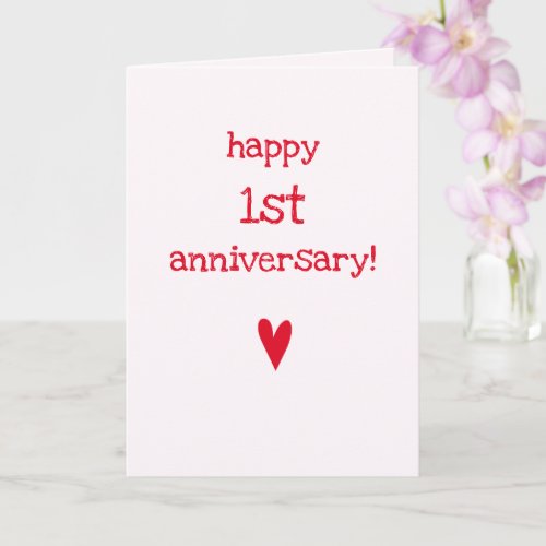 Happy 1st Anniversary _ Cute Red Heart Card