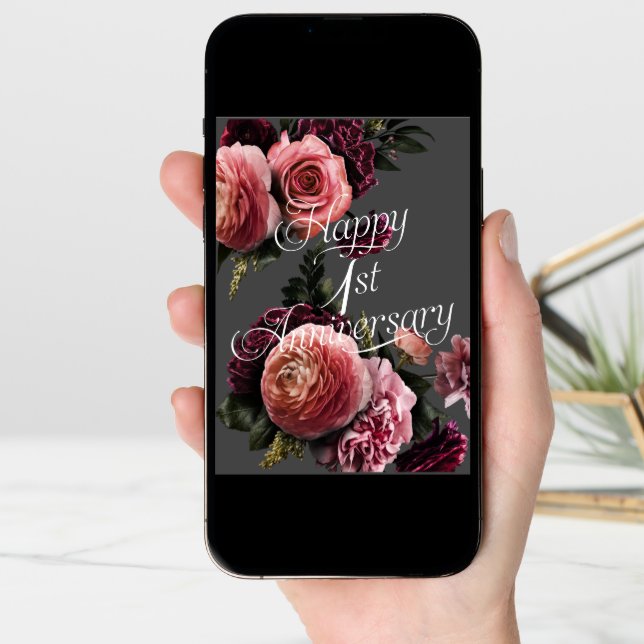 Happy 1st Anniversary-Elegant Floral Anniversary Card (Front Digital)