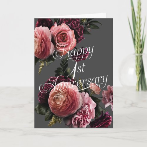 Happy 1st Anniversary_Elegant Floral Anniversary Card