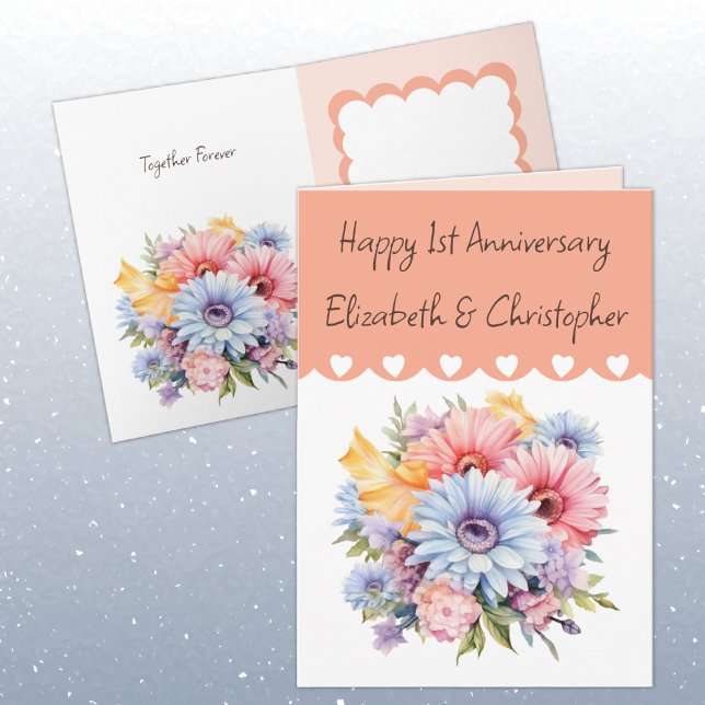 Happy 1st Anniversary flowers peach Card (Creator Uploaded)