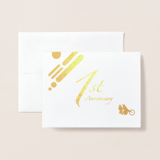 Happy 1st Anniversary Mod Birds Foil Card (Front With Envelope)