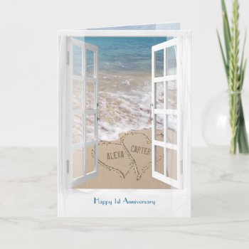 Happy 1st Anniversary Open Beach Window Card by dryfhout at Zazzle