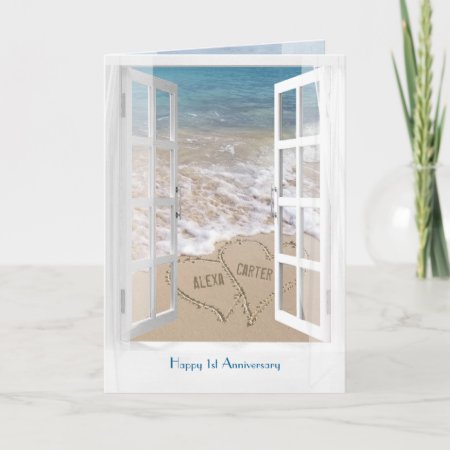 Happy 1st Anniversary Open Beach Window Card
