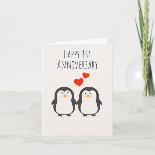 Happy 1st Anniversary Penguin Couple Card