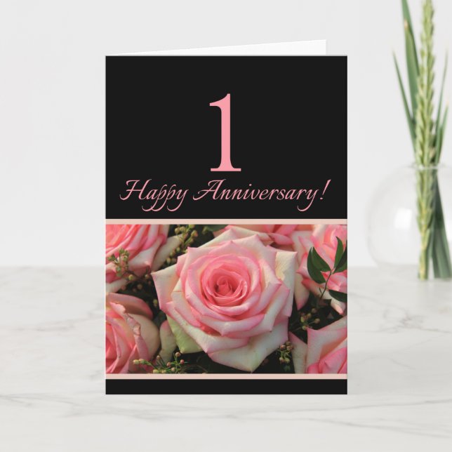 Happy 1st Anniversary roses Card (Front)