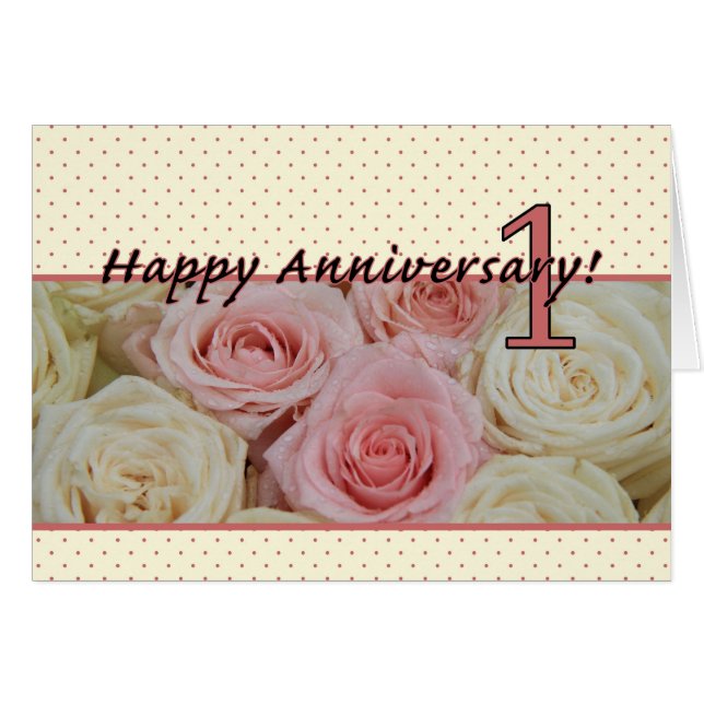 Happy 1st Anniversary roses Cards (Front Horizontal)
