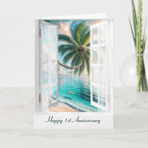 Happy 1st Anniversary Tropical Window  Card