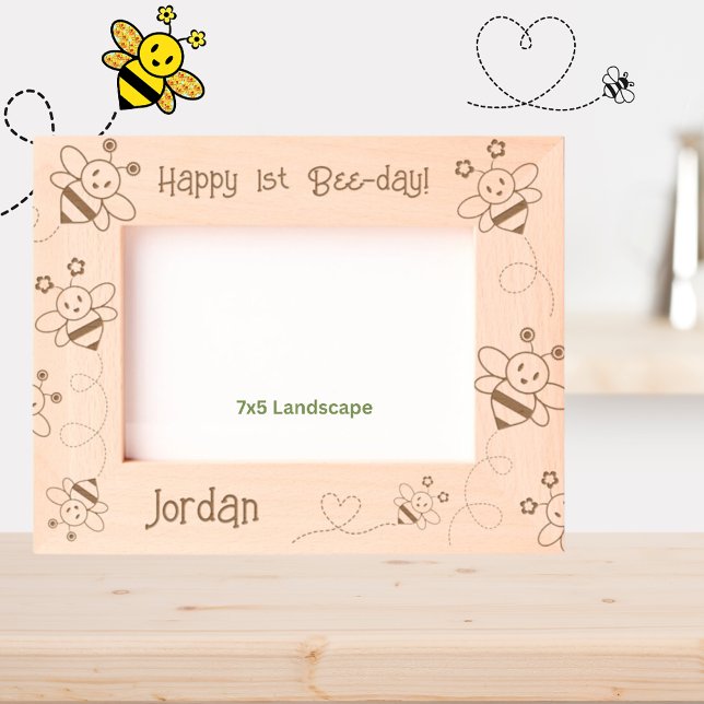 Happy 1st Bee-Day! Bee themed Personalized  Engraved Frames (Creator Uploaded)