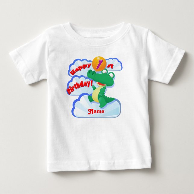 Happy 1st Birthday Alligator Balloon Baby T-Shirt (Front)