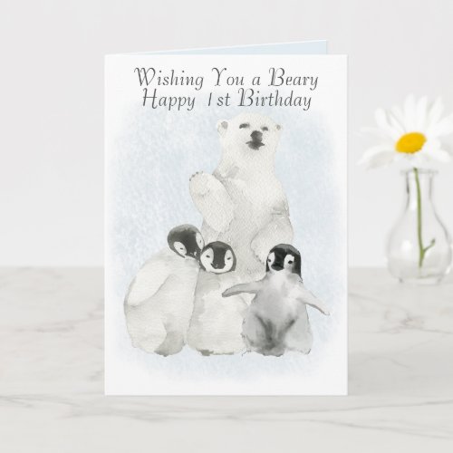 Happy 1st Birthday Arctic Animal Friends Card