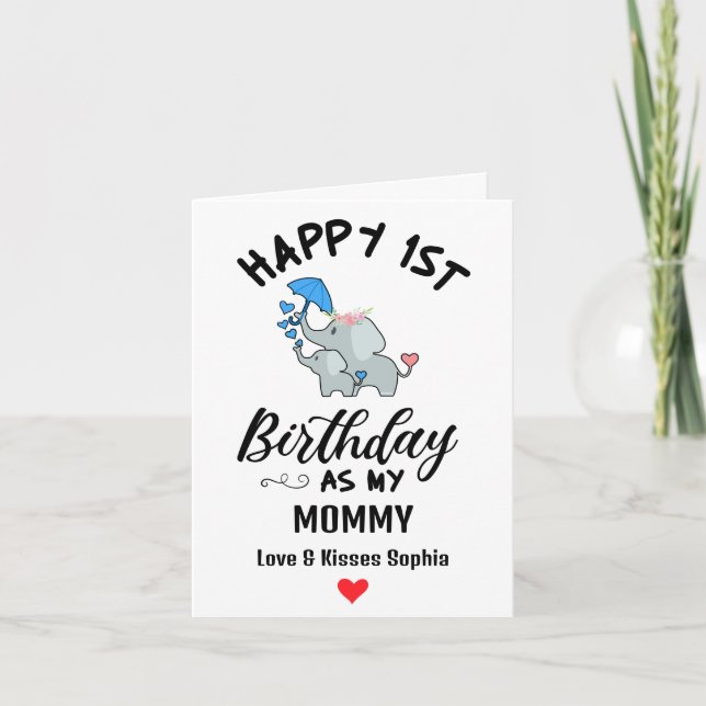 Happy 1st Birthday as my Mommy With Baby elephant Holiday Card (Front)