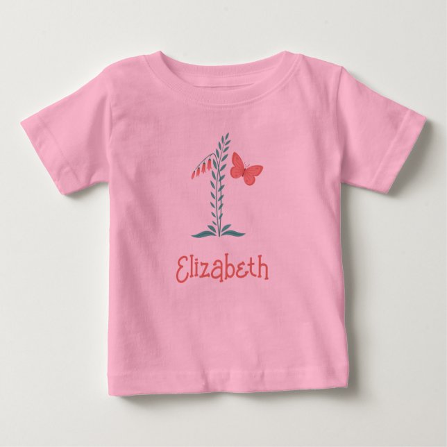 Happy 1st Birthday Baby Girl Butterfly Floral Baby T-Shirt (Front)