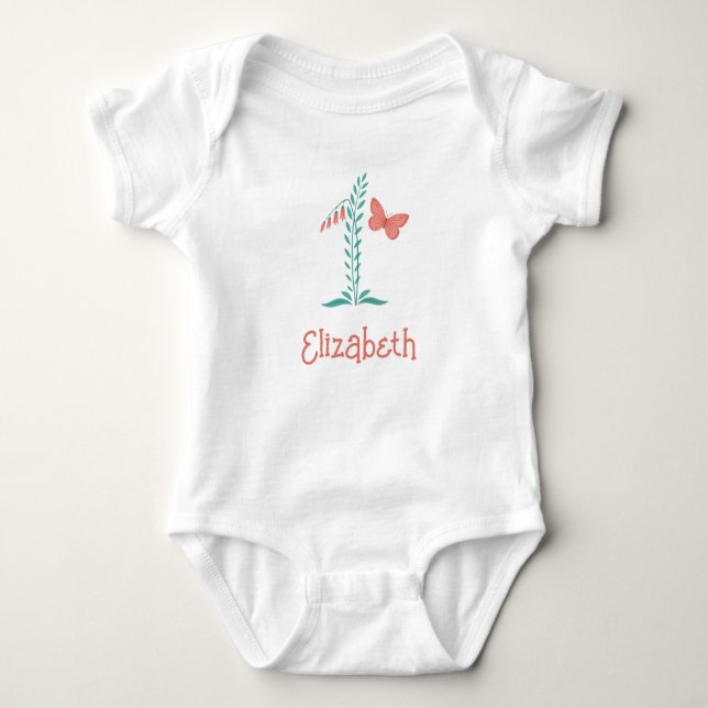Happy 1st Birthday Baby Girl Butterfly Floral Bodysuit (Front)