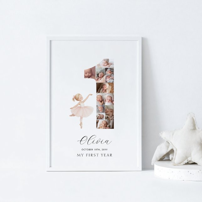 Happy 1st Birthday Ballerina Photo Collage Poster (Creator Uploaded)