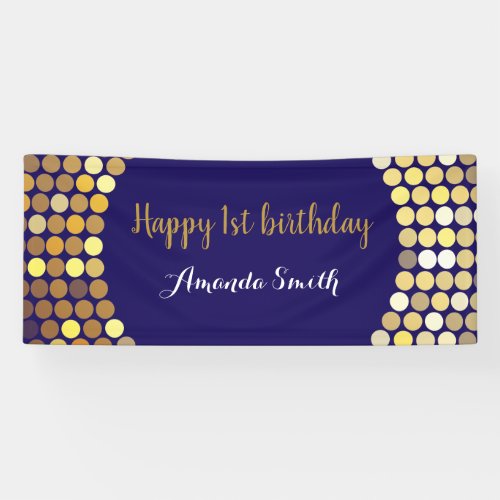 Happy 1st Birthday Banner Navy Blue Gold Glitter