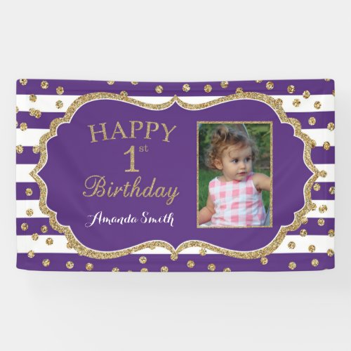 Happy 1st Birthday Banner Purple Gold Photo