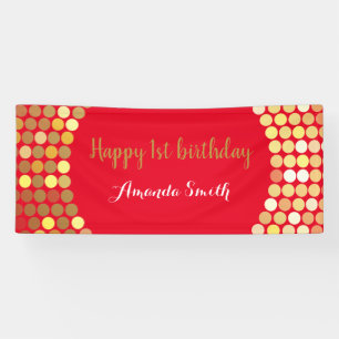 Happy 1st Birthday Banner Red Gold Glitter