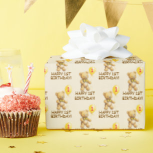 Happy 1st Birthday, Bear, Unisex First Birthday  Wrapping Paper
