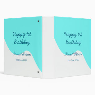Happy 1st birthday blue wavy retro boho name date 3 ring binder