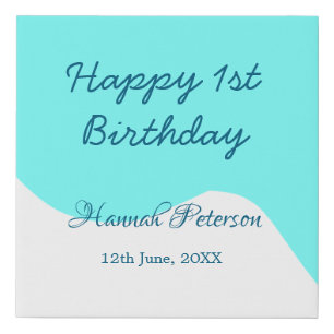 Happy 1st birthday blue wavy retro boho name date faux canvas print