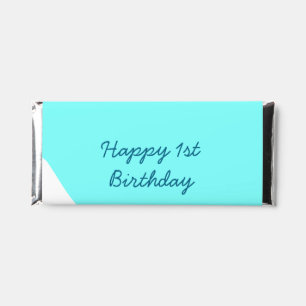 Happy 1st birthday blue wavy retro boho name date hershey bar favors