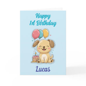 Happy 1st Birthday, Boy, Cute Puppy, Personalized  Card