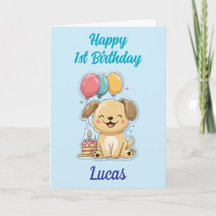 Happy 1st Birthday, Boy, Cute Puppy, Personalized Card
