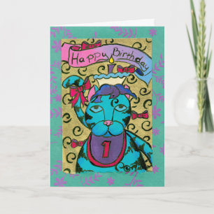 Happy 1st Birthday Cat Card