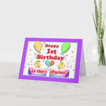 Happy 1st Birthday Chickens For Twins Card by Peerdrops at Zazzle