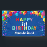 Happy 1st Birthday Colorful Balloons Blue Banner<br><div class="desc">Happy 1st Birthday Colorful Balloons Confetti Blue Banner. For further customization,  please click the "Customize it" button and use our design tool to modify this template.</div>