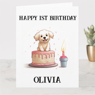 Happy 1st Birthday Congratulations, Name & Puppy,  Card
