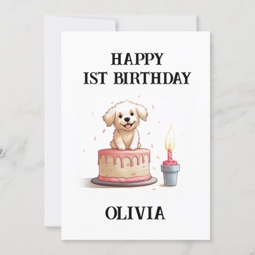 Happy 1st Birthday Congratulations Name  Puppy  Card