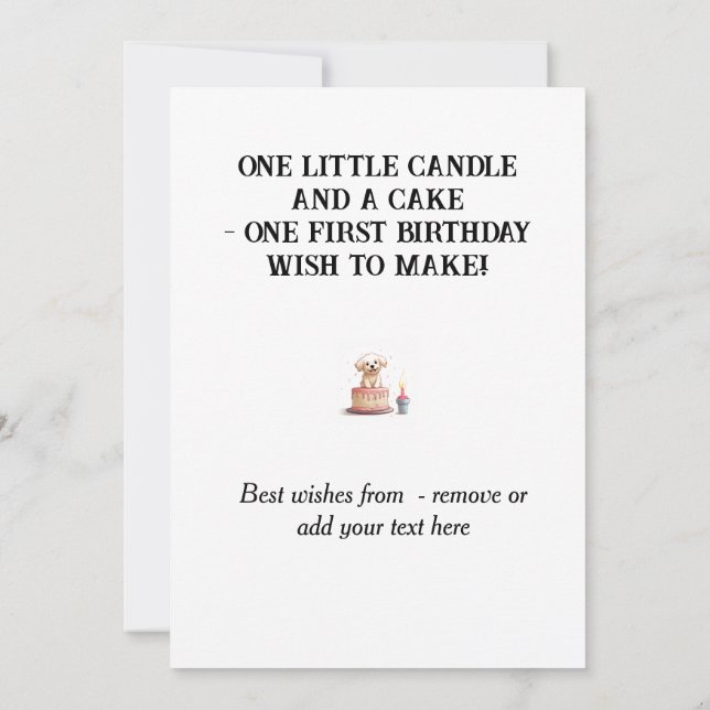 Happy 1st Birthday Congratulations, Name & Puppy,  Card (Back)