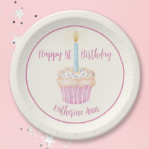 Happy 1st Birthday Cupcake Paper Plate