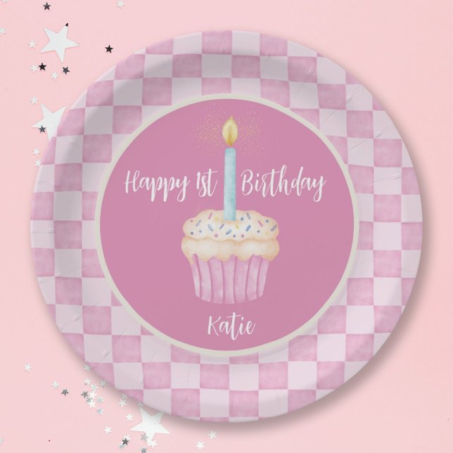 Happy 1st Birthday Cupcake Paper Plates (Creator Uploaded)