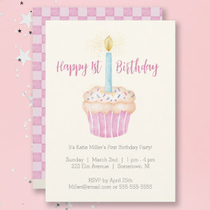 Happy 1st Birthday Cupcake Party Invitation